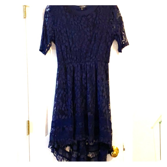 Navy High-Low Lace Dress Size Large - Picture 1 of 5
